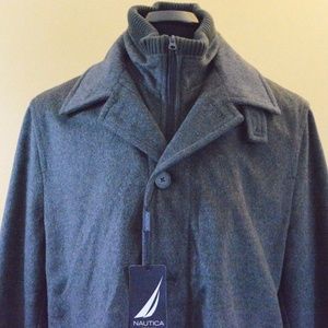 Nautica Wool-Blend Topcoat W/ Knit-Collar